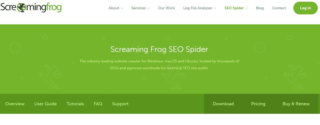 screamingfrog hoempage
